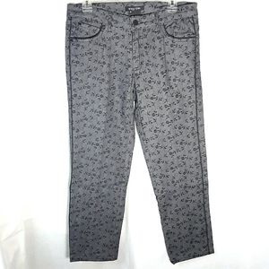 Etcetera gray jeans with black floral appliques